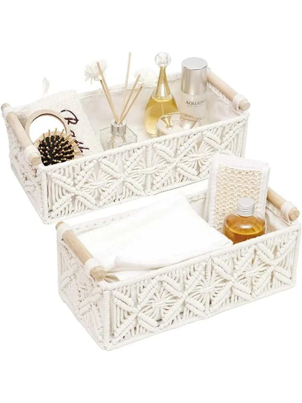 Boho Chic Storage Basket for Toilet Paper & Home Organization - White Decor